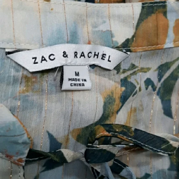 Zac & Rachel Metallic Sheer Floral Ruffle Blouse Size M NWT - Picture 5 of 10